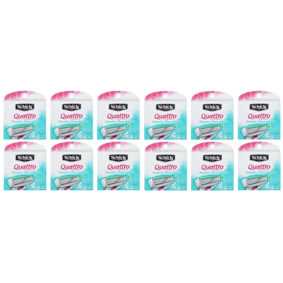 Schick Quattro for Women Sensitive Hypo Allergenic Aloe Refill Blade Cartridges, 8 Count (Pack of 12)