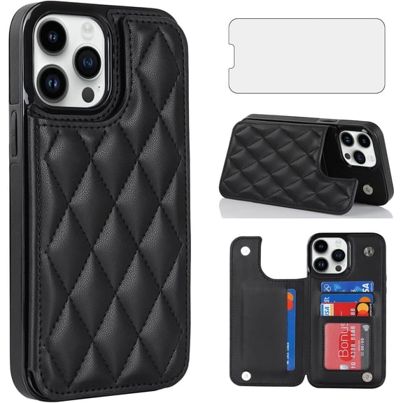 HCTian Phone Case for iPhone 15 Pro 6.1 inch Wallet Cover with Screen Protector and Leather RFID Credit Card Holder Stand Cell Accessories iPhone15Pro 5G i i-Phone i15 iPhone15 15Pro Women Men