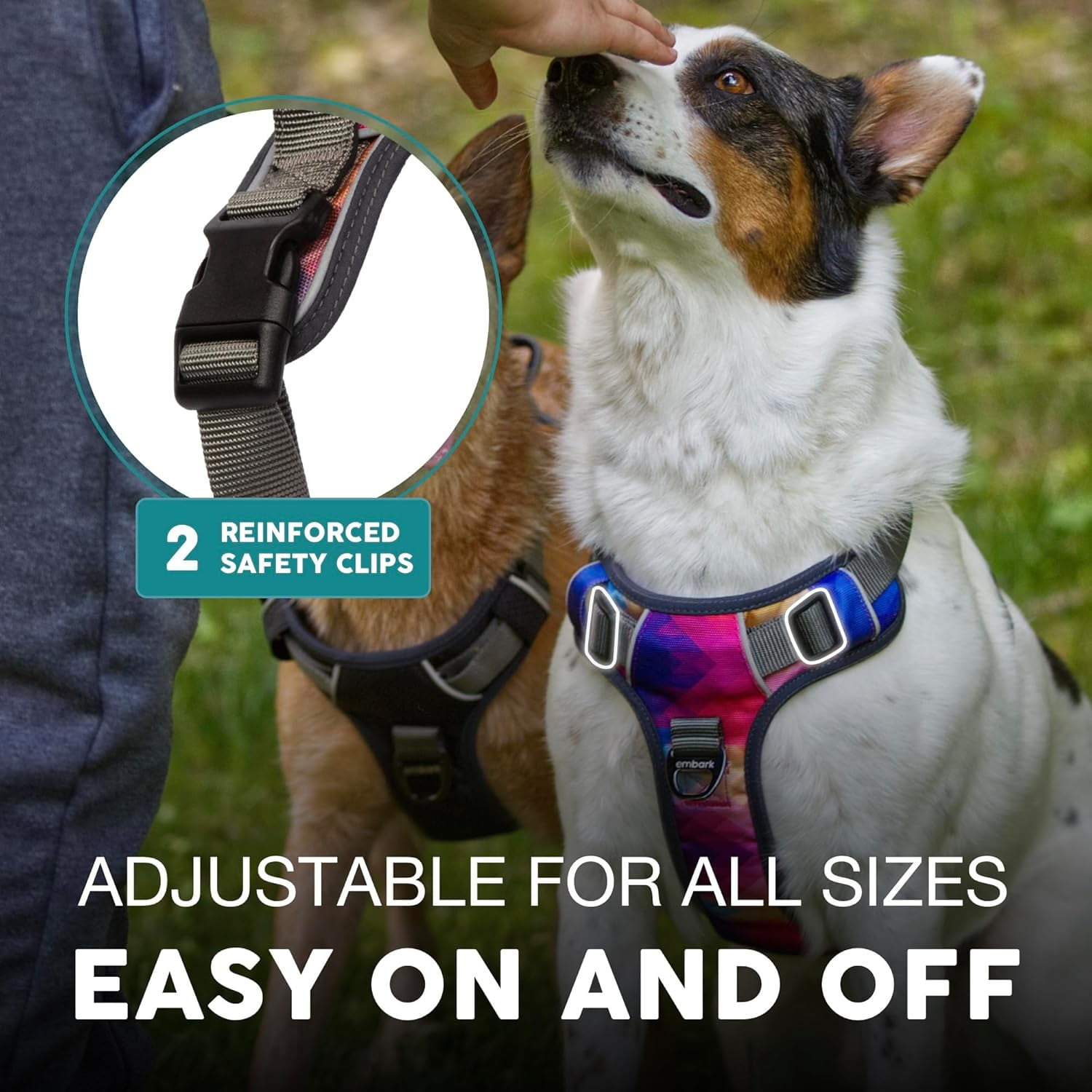 Embark Urban Dog Harness, No-Pull Reflective Trim Dog Harness for Small, Medium & Large Dogs - Heavy Duty Oxford, 2 Leash Clips & Gel Lined Handle. Soft & Padded Puppy Dog Vest for Any Breed