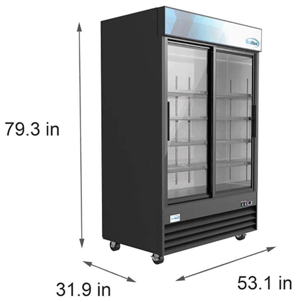 KoolMore MDR-2D-GSLD Commercial Glass 2 Door Display Refrigerator Merchandiser - Upright Beverage Cooler with LED Lighting - 45 Cu. Ft., Black