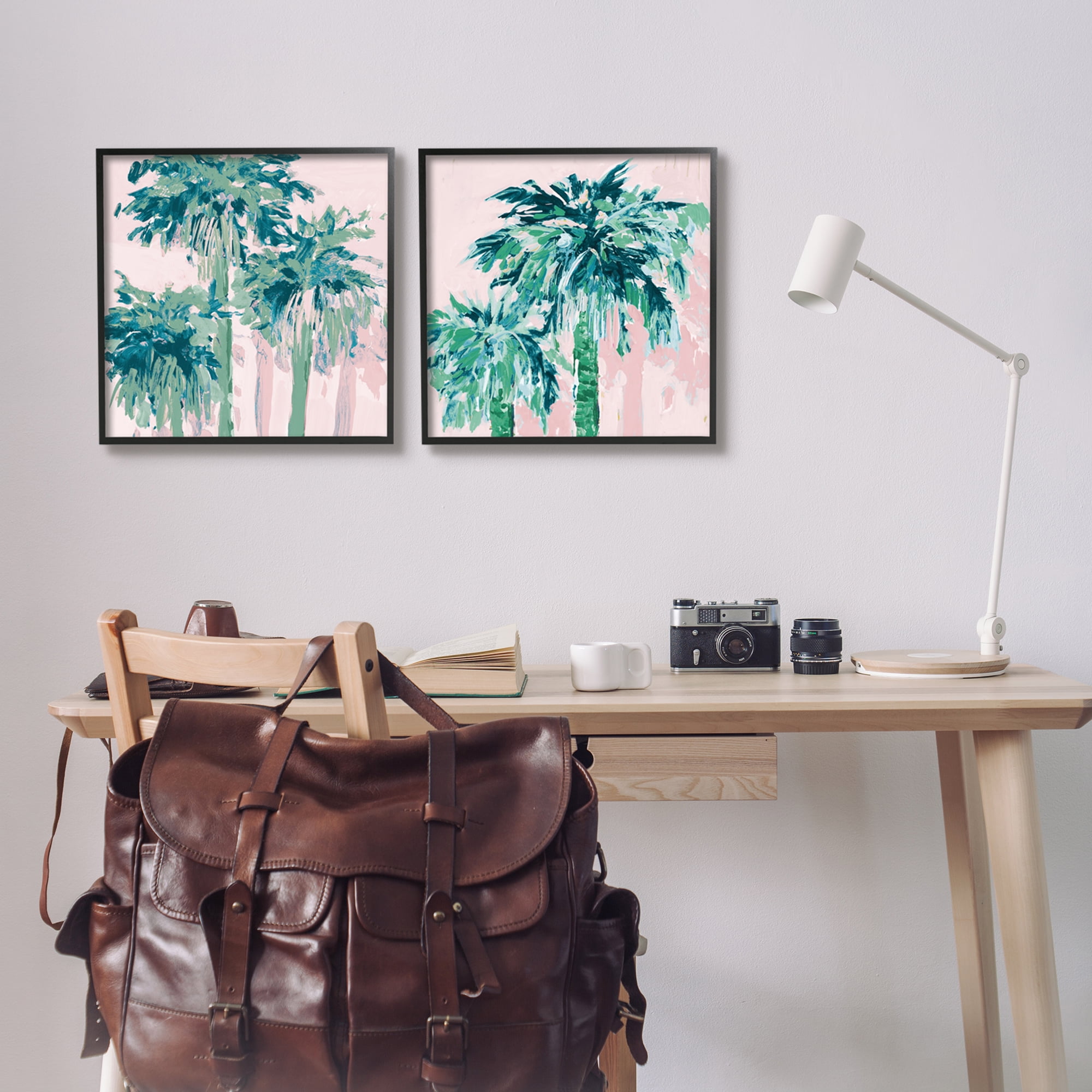 Stupell Industries Abstract Palms on Pink Botanical & Floral Painting Black Framed Art Print Wall Art, 17 x 17, Set of 2