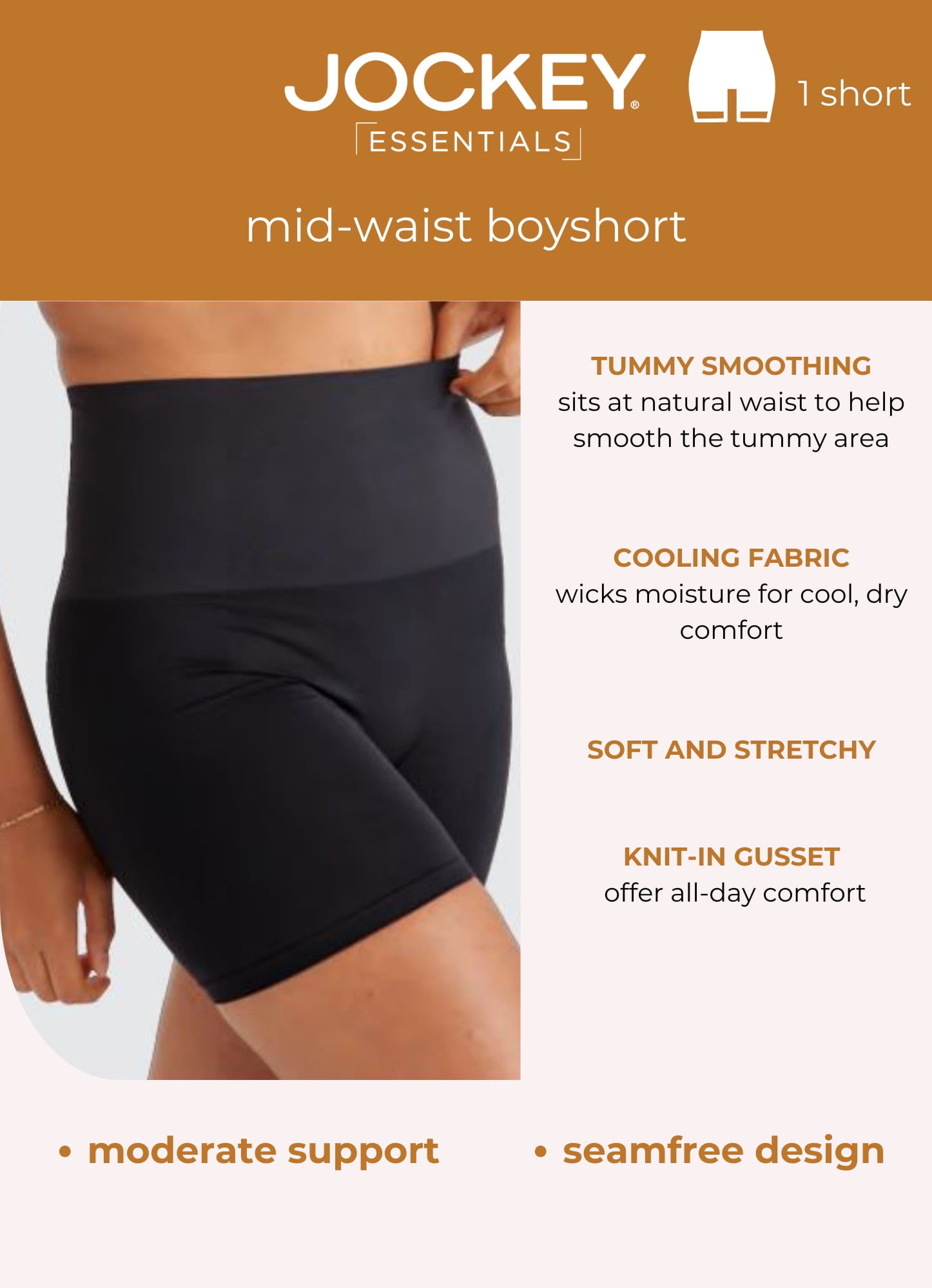 Jockey® Essentials Women's Tummy Smoothing Mid-Waist Boyshort, Sizes Small-3XL