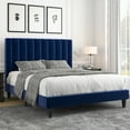thumbnail image 3 of Allewie Queen Velvet Upholstered Bed Frame with Vertical Channel Tufted Headboard, Navy Blue, 3 of 8