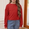 thumbnail image 4 of Xyxonk Girls Long Sleeve Shirts Fall Shirts Size 10-12 Cute Cute Daisy Prints Crop Tops Trendy Kids Crewneck T Shirts Plain Tween Girls Clothes Red 150, 4 of 6