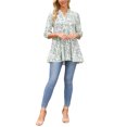 thumbnail image 2 of INSPIRE CHIC Women's 3/4 Sleeve Shirt Floral Print V Neck Tiered Ruffle Dressy Casual Beach Tunic Blouses S White, 2 of 5