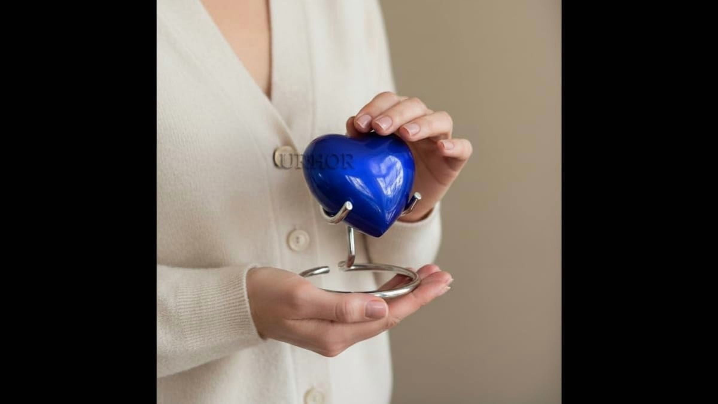 Beautiful Blue Heart Cremation Urn Heart Shape Urn for Ashes/Heart Keepsake Urn with Stand & Box/Small Urn for Human Ashes/Honor Your Loved One Perfect Mini Urn for Adults