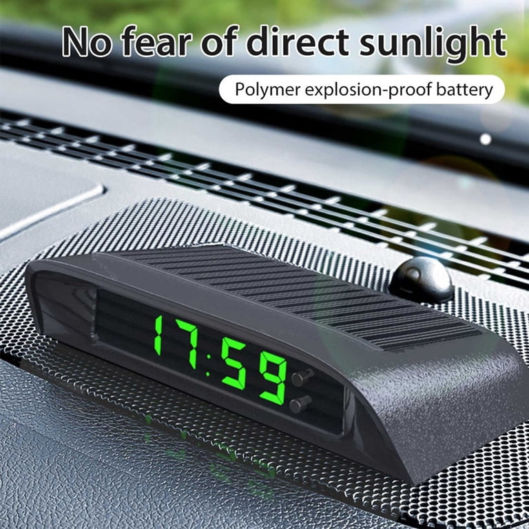 Solar Car Thermometer & Clock - Auto On/Off, Heat Resistant, LED Display With Brightness Control