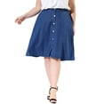 thumbnail image 5 of MODA NOVA Juniors' Plus Skirts Tie Waist A Line Midi Denim Skirt Navy Blue 4X, 5 of 6