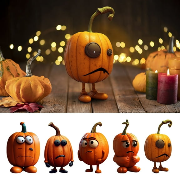 kttectoa Halloween Resin Pumpkin Face Sculpture Expressive Ornament Hand-Made Fabric Leaf Flower Decor for Home Indoor Outdoor Festive Gift Christmas Gifts Home