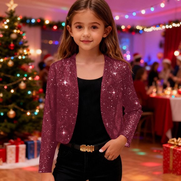 Cowsor Girls Sequin Blazer Open Front Jacket Party Christmas Sparkly Coats