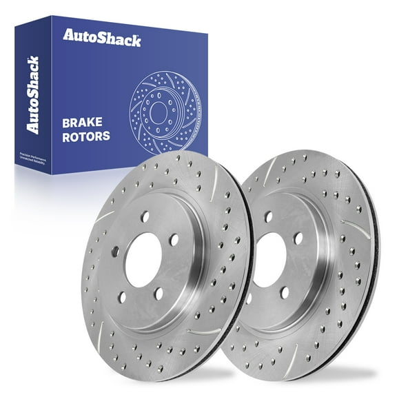 AutoShack Rear Vented Drilled & Slotted Silver Zinc Coated Brake Rotors 2-PC Set Replacement for 2005-2014 Ford Mustang SilverShield Pro 11.81" (300 mm)
