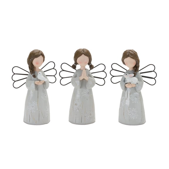 Melrose Set of 3 Floral Etched Angel Tabletop Figurines 6"