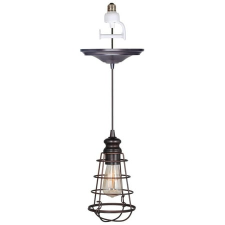 

LoWyiL- Pendant Light - Farmhouse Small Bronze Cage Shade for Kitchen Island Dining Room - Screw in Transitional Recessed Light Conversion Kit for E26 Recessed Mounted Cans