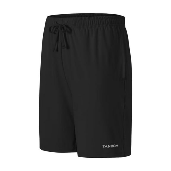TANBOM Men's Fashion Polyester Five Sports Shorts Lightweight Breathable Adjustable Drawstring Black M