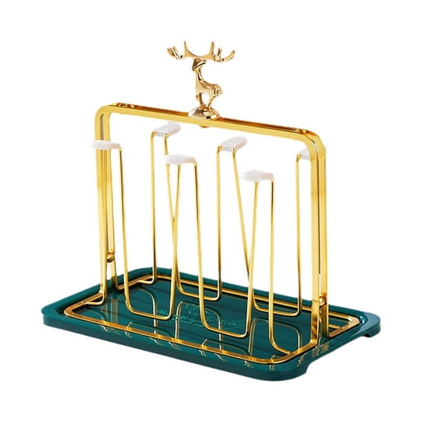 Juego de Portavasos de Hierro con Diseño de Nórdico, Soporte para Vasos, Escurridor, Bandeja de Vidrio Al Revés