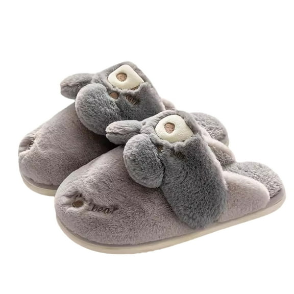 Lovskoo 2024 Fuzzy Slippers for Women and Men Mute Home Indoor Slippers for Couple Non-Slip Warm Fluffy Cotton Slippers Gray