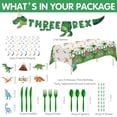 thumbnail image 3 of Dinosaur 3rd Birthday Party Supplies Decorations, Dino Theme Three Rex Birthday Decorations, Paper Plates, Cups, Napkins, Tablecloth, Disposable Cutlery, Swirls, Banner, Serves 24, 3 of 7