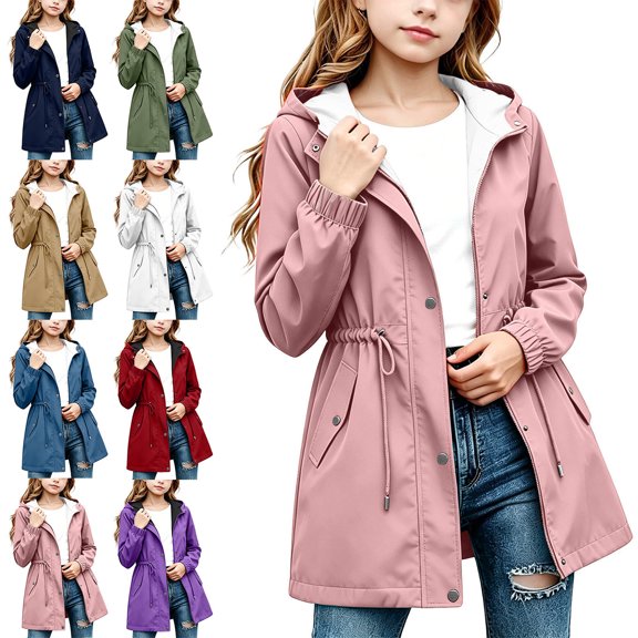 Afuyipoi Big Kids Girls Hooded Water-Resistant Fleece Jacket with Pockets Size 7