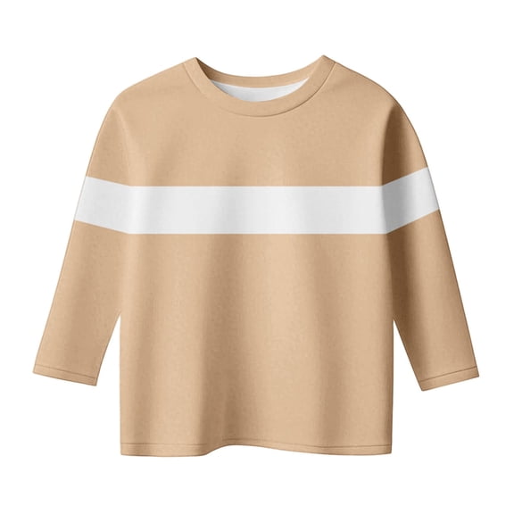 SERTG Girls 3/4 Sleeve Round Neck T-Shirt Kids Cotton Fashion Casual Spring Summer Comfortable Fit Everyday Top(Khaki,3-4 Years)