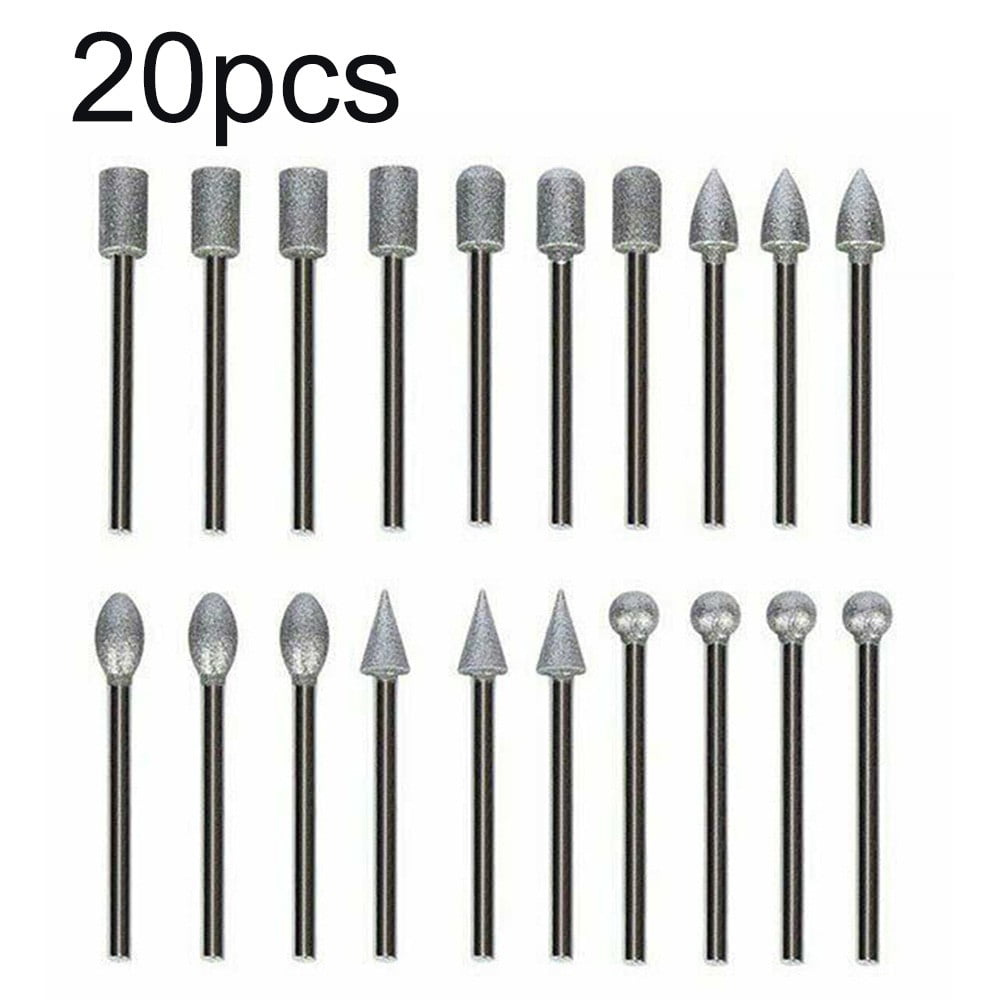 20pc 120 Grit Diamond Burr Set Drill Bit Set Fit For Tool Rotary Grinding 