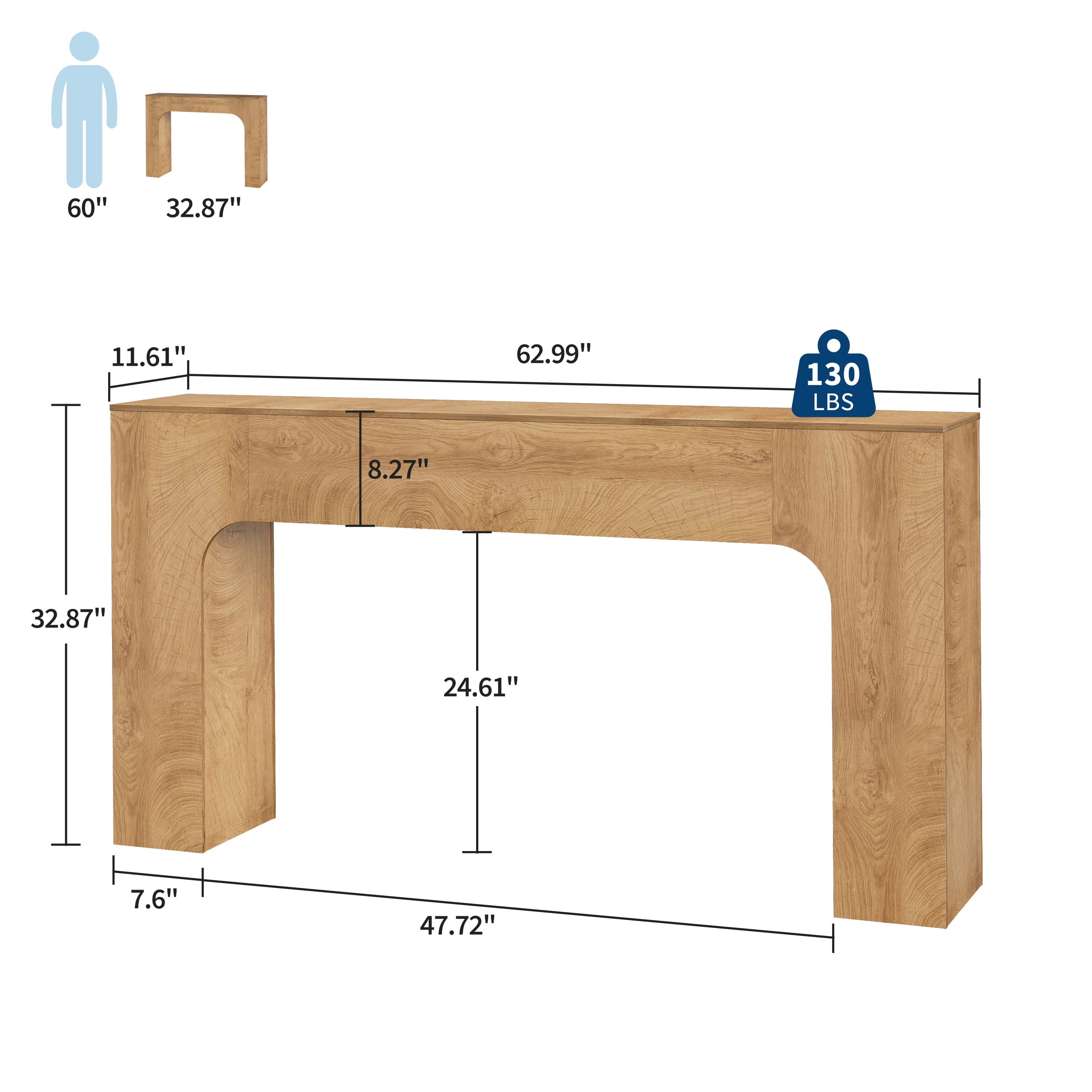 47 Inch Long Console Table for Entryway, Slim Narrow Entrance Hall Table, Farmhouse Wood Sofa Table Behind Couch for Living Room Foyer, Rustic Natural