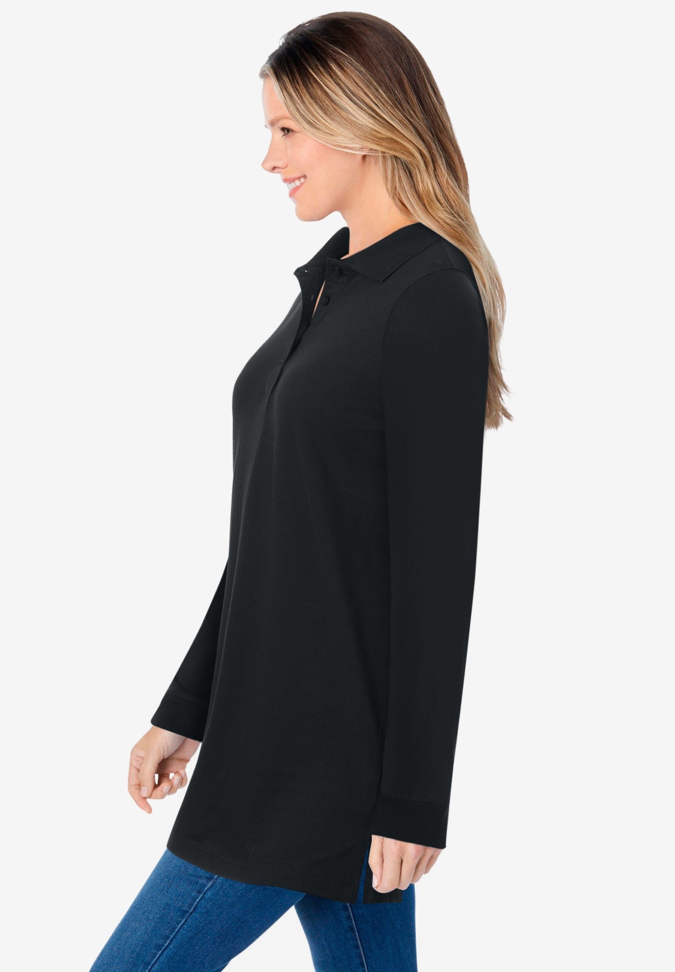 Woman Within Plus Size Long-Sleeve Polo Shirt photo 3