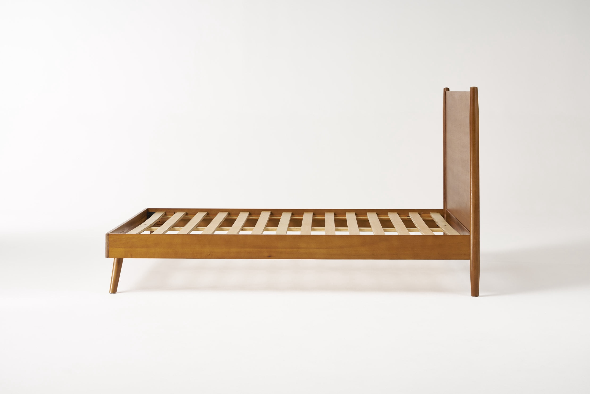 Mintazer King Platform Bed Frame, Mid-Century Bed with Panel Headboard & Splayed Legs, No Box Spring Required, Natural