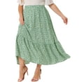 thumbnail image 1 of Faldas Plus Size GRACE & GRANDEUR para Mujeres, Cintura Elástica Floral, Capa Fluyente, Falda Maxi de Verano 1X Verde, 1 of 1