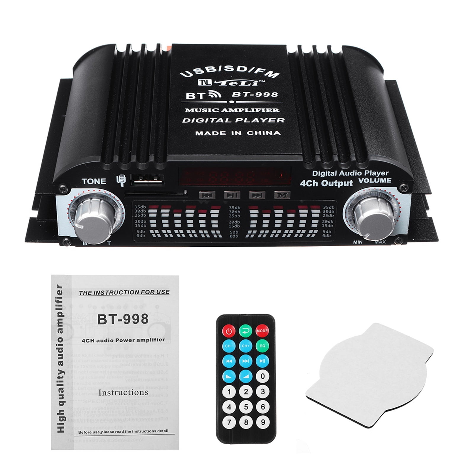 BT-998 Hifi Audio Home Digital Amplifiers Car Audio Bass Power Bluetooth Amplifier FM USB SD Radio For Subwoofer Speakers DC12V ,Powerful Sound Quality