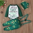 thumbnail image 2 of Bjutir Toddler Kids Outfit Set Baby Boy St. Patrick'S Day Clothes Outfit Letter Print Romper With Pants Hat 3Pcs Outfits Set For 3-6 Months, 2 of 9