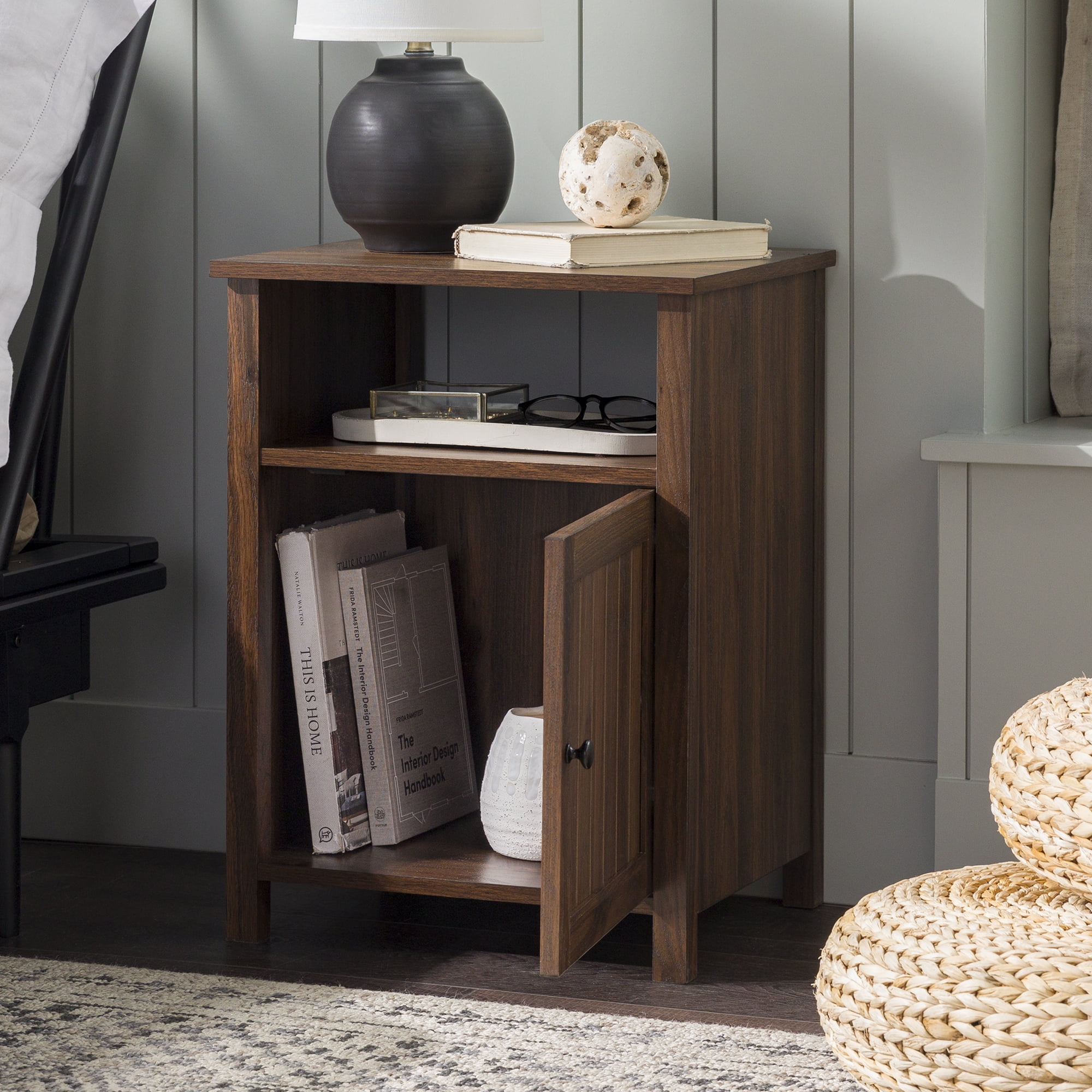 Walker Edison Modern Open Shelf End Table, Dark Walnut