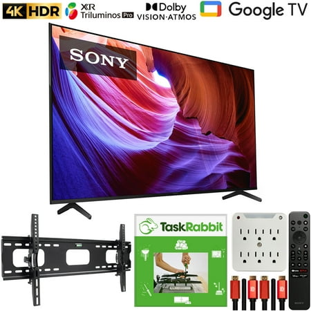 Sony KD75X85K 75" X85K 4K HDR LED TV with smart Google TV (2022 Model) Bundle with TaskRabbit Installation Services + Deco Gear Wall Mount + HDMI Cables + Surge Adapter