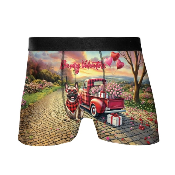 Be My Valentine's French Bulldog Truck Full of Love Flower Balloon All Over Print Boxer Briefs Underwear for Men Dad Dog Lover Gifts - 02029