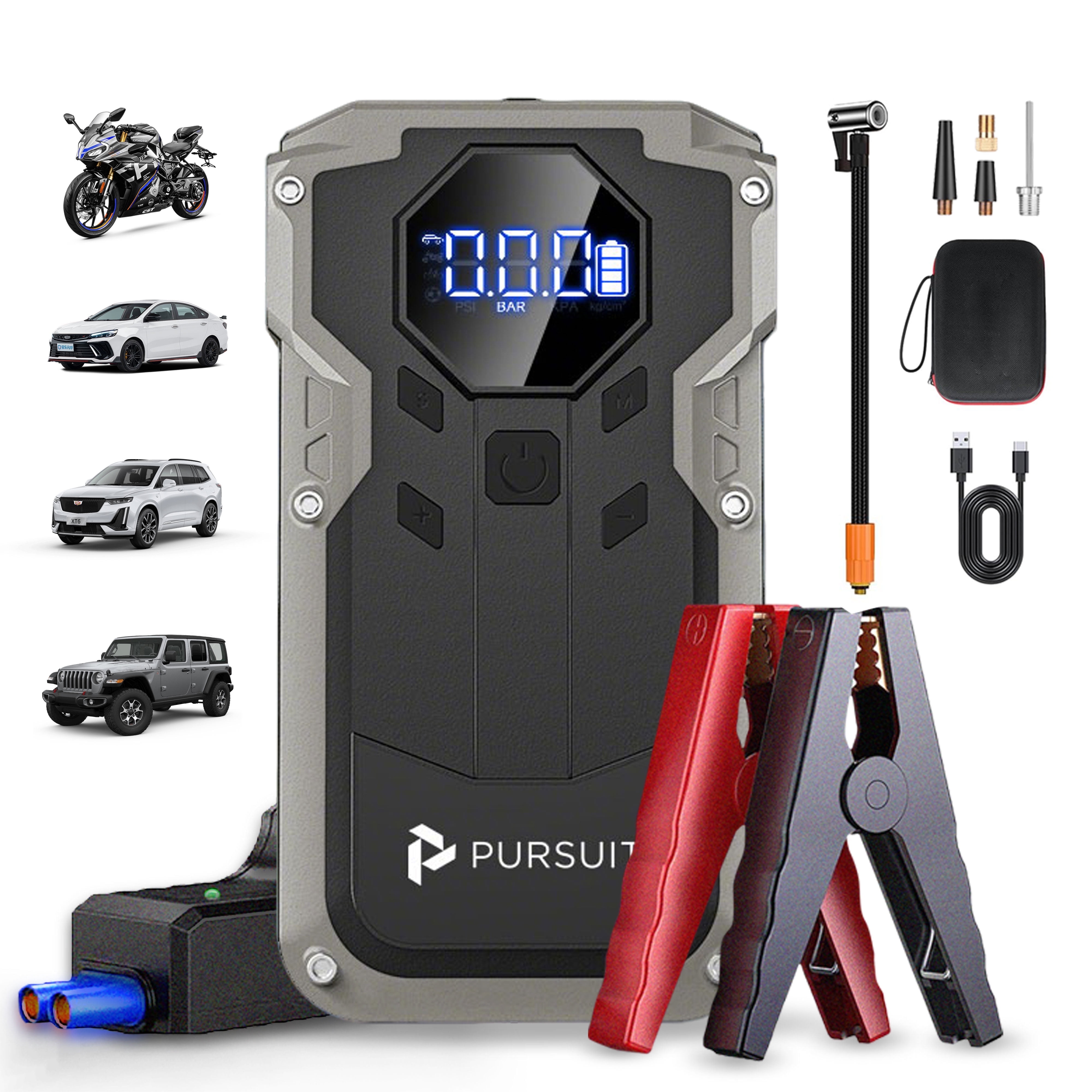 Car Battery Starter With Air Compressor - 2000A Jump Starter & 150 PSI Tire Inflator, Portable Power - View #8