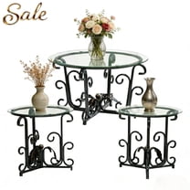 GZXS Contemporary 3-Piece Nesting Coffee Table Set w/ Thick Tempered Glass Tops & Black Metal Frame, Adjustable Leveling Feet, Perfect for Apartment & Living Room