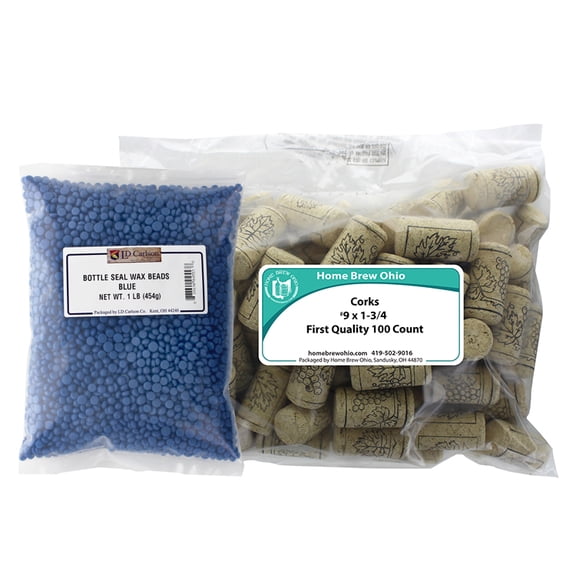 Blue Wax and Corks (9 X 1 3/4) Wine Bottling Combination