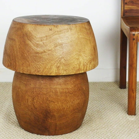 Haussmann Handmade Mango HED Mushroom Handmade Light Teak Tone Oil Finish Storage End Table (Best Oil For Teak Furniture)