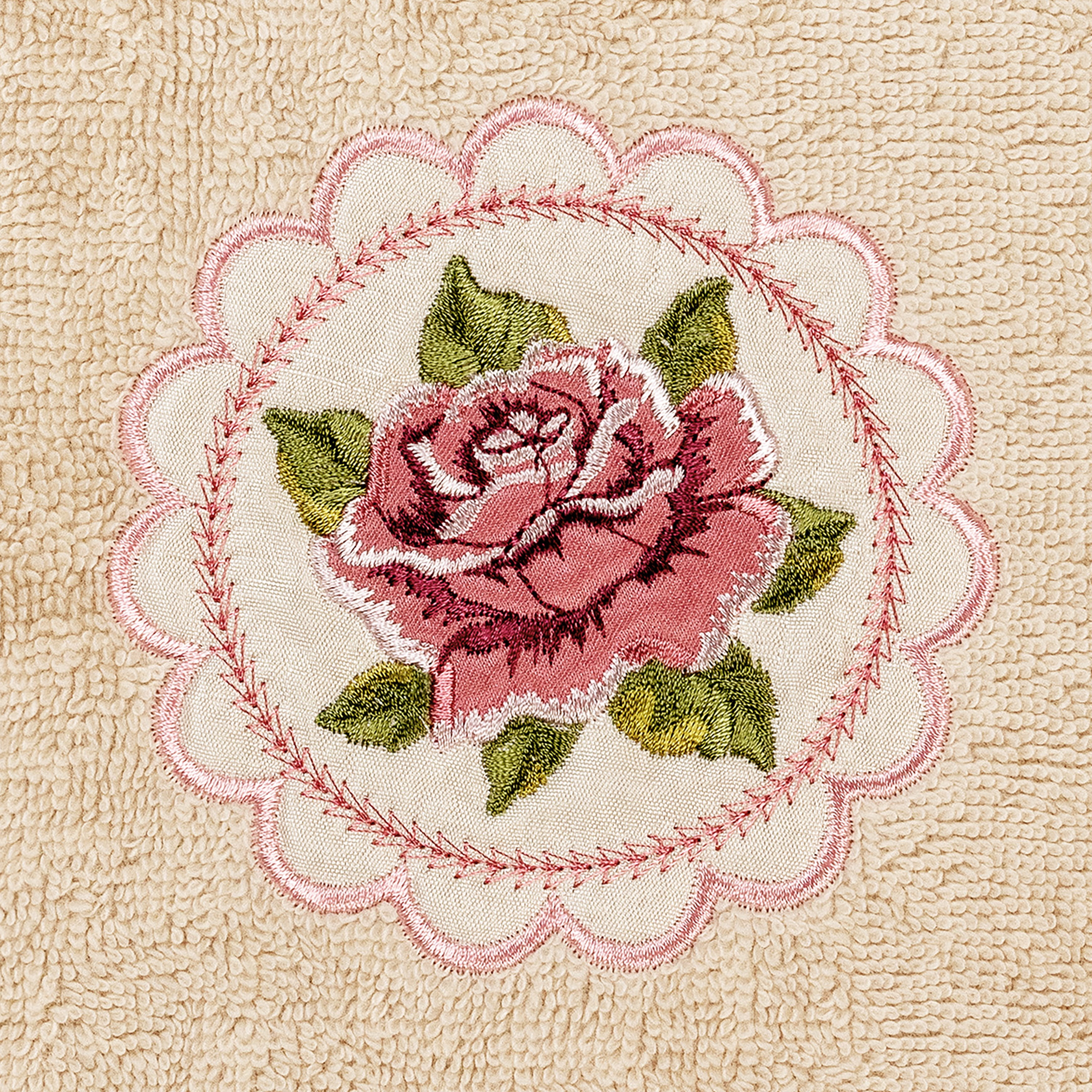 Linum Home Textiles 2 Pieces Embroidery Cotton Hand Towels, 16" x 30", Beige
