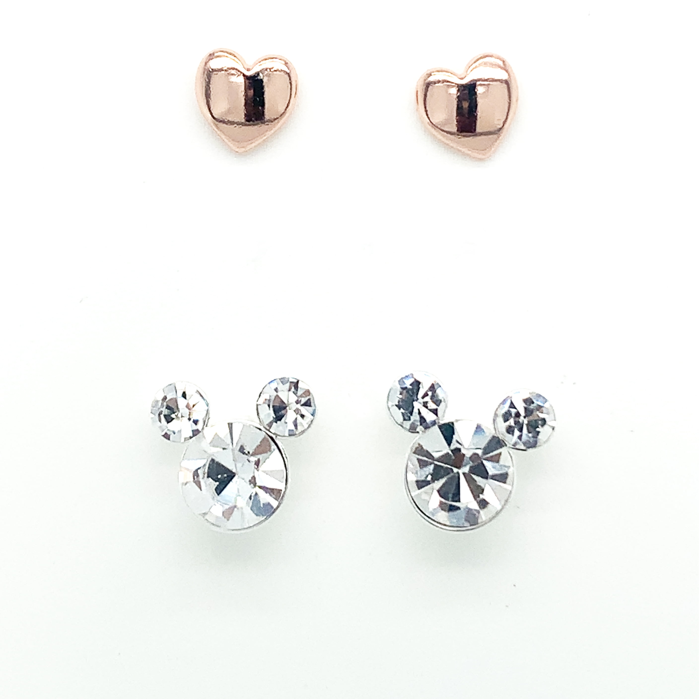 Disney Rose Gold Two-Tone Fine Silver Plated Crystal Mickey Mouse Earring Set