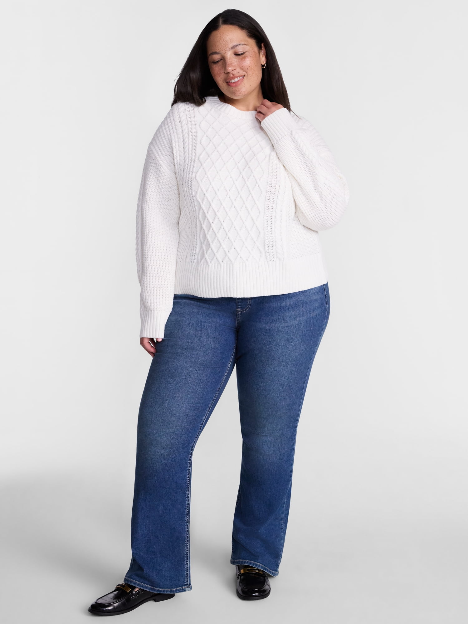 Terra & Sky Women's Plus Knit Crewneck Pullover Sweater, Midweight, Sizes 0X-5X