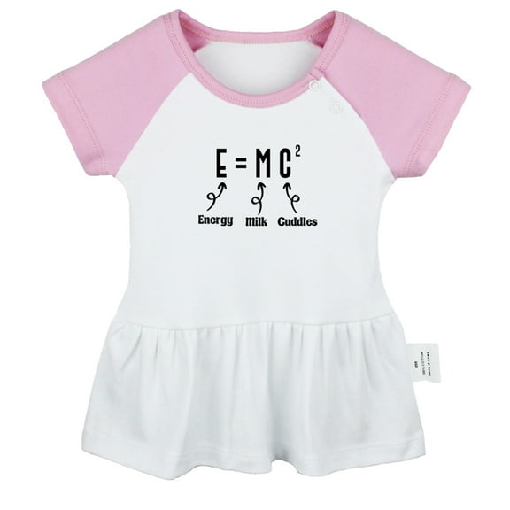 iDzn E=MC2 Energy Milk Cuddles Funny Dresses For Baby, Newborn Babies Skirts, Infant Princess Dress, 0-24M Kids Graphic Clothes (Pink Raglan Dresses, 0-6 Months)