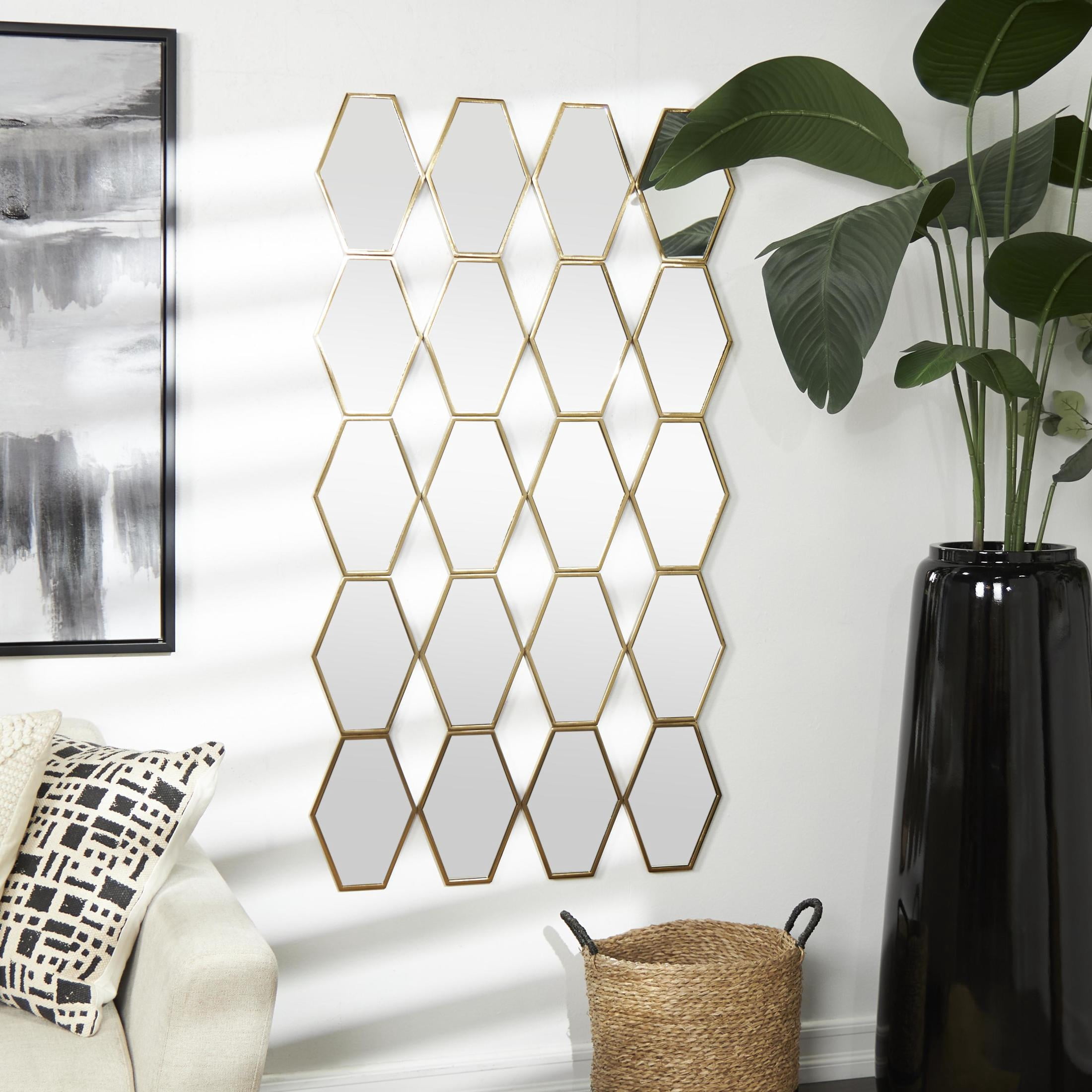 DecMode 29" x 53" Gold Hexagon Panel Geometric Wall Mirror