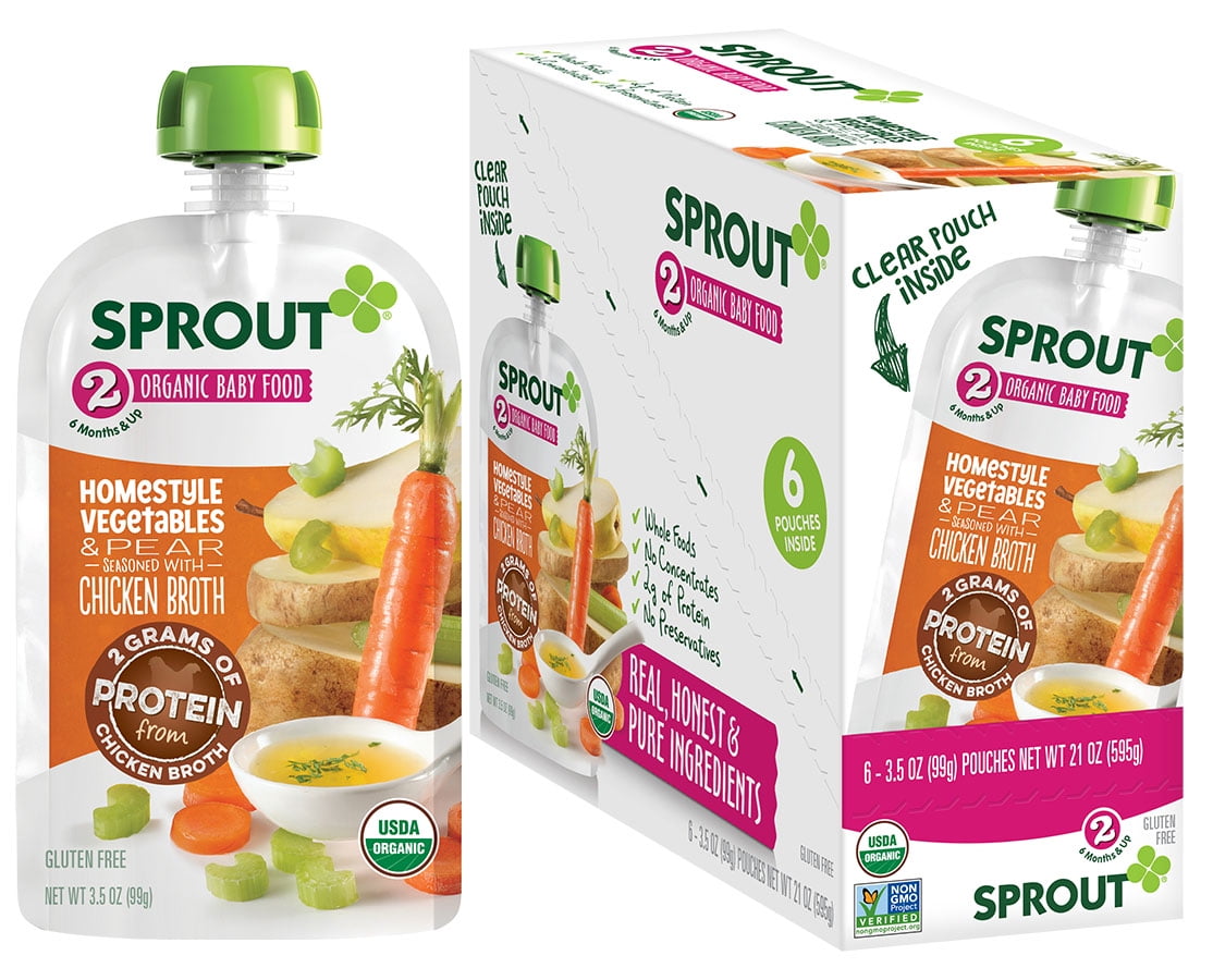 Sprout Organic Stage 3 Baby Food, Homestyle Vegetables & Pear, 3.5 oz Pouch, 6 Pack