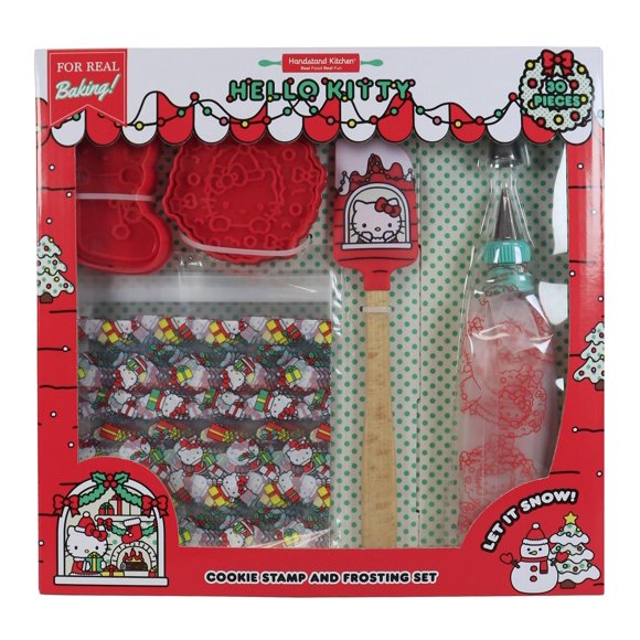 Handstand Kitchen Hello Kitty Holiday Cookie Party Set with Cookie Stamps Frosting Bag Spatula and More