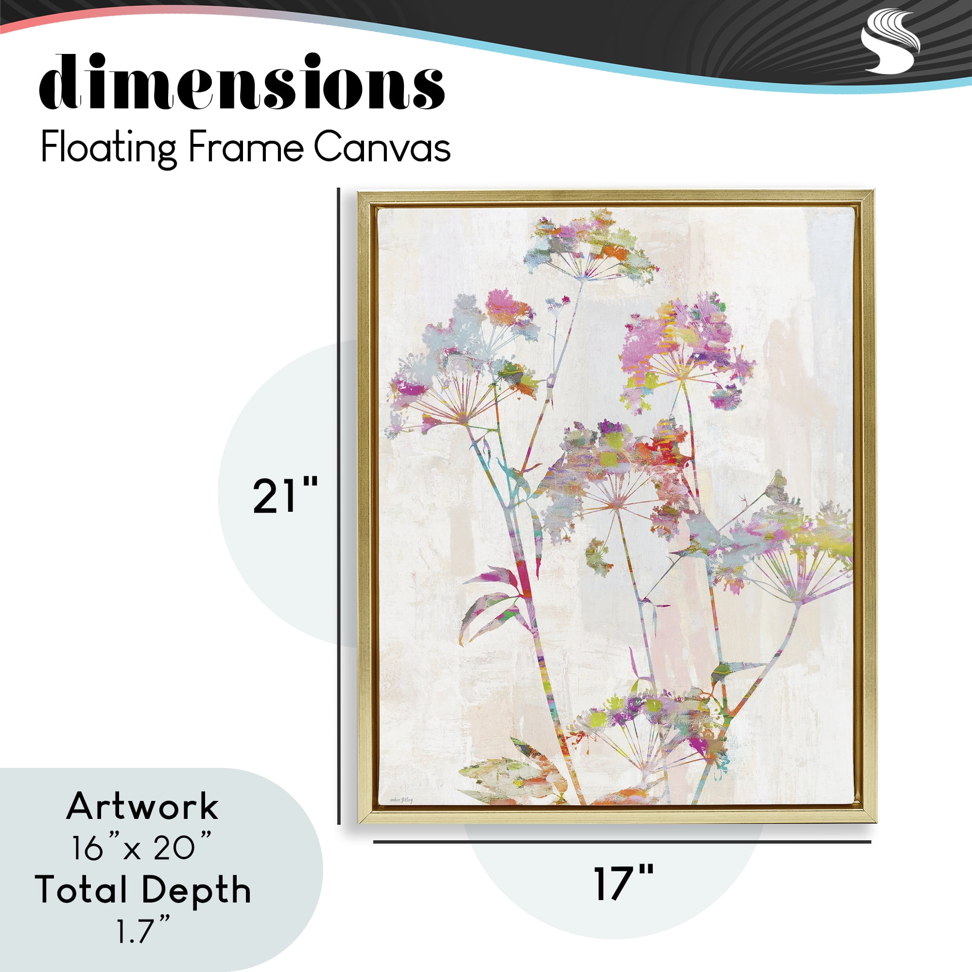 Kaleidoscopic Delicate Herbs Gold Framed Floater Canvas Wall Art, design by Amber Sterling