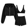 thumbnail image 4 of FchengtaiS Women 3 Piece Tracksuit Sets Long Sleeve Zip Up Cropped Jacket & Sport Bra & Matching Shorts Outfits Casual Athletic Sweatsuits, 4 of 7