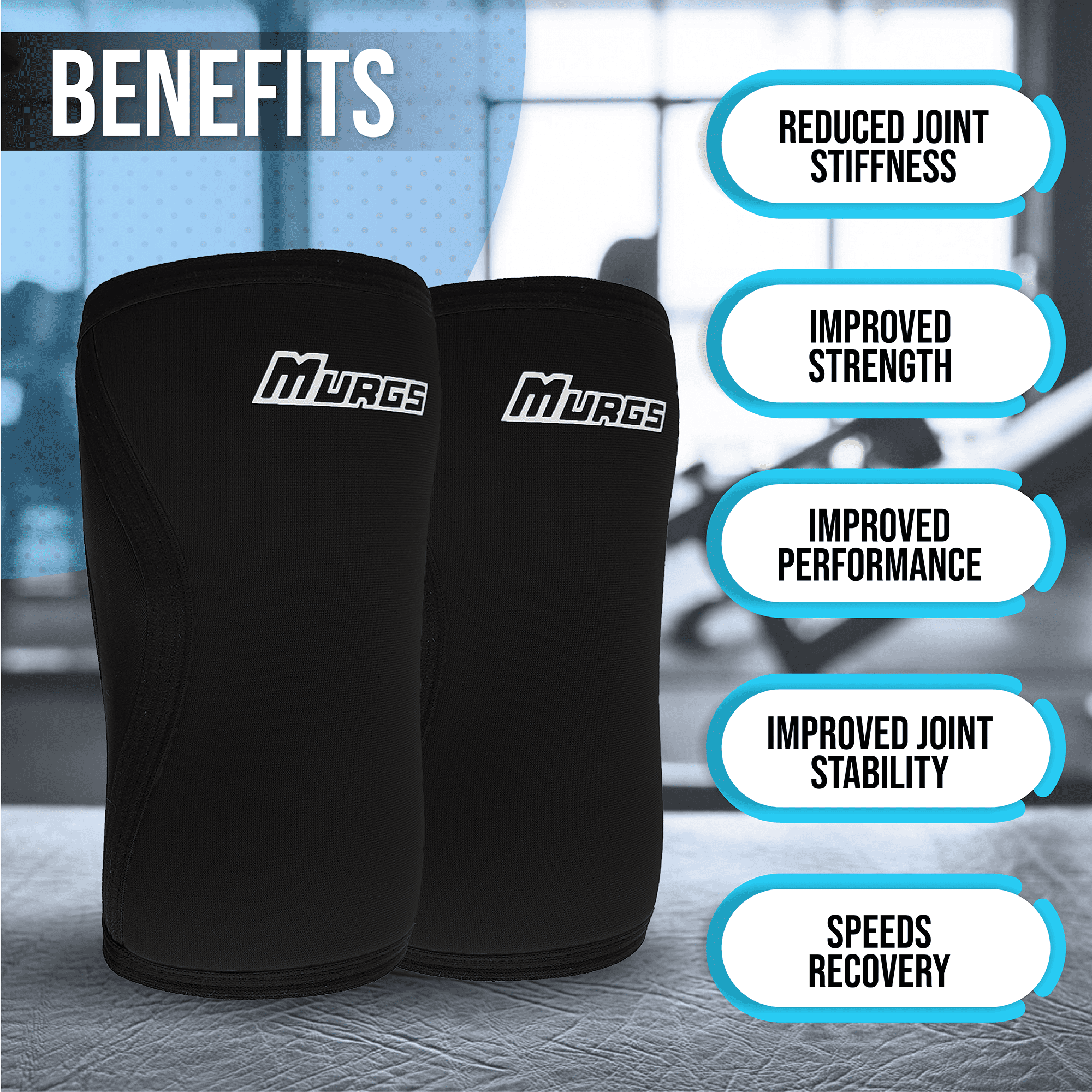 Murgs Knee Sleeves Pair 7mm Compression Sleeve for Support in Crossfit, Weightlifting, Squats, Powerlifting, Knee brace for Men/Women (Black, Large)