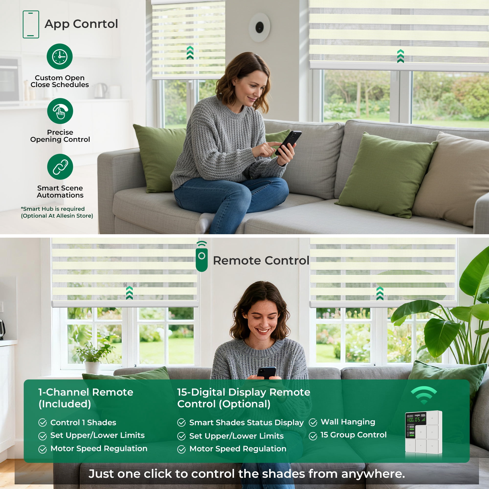 Allesin No Drill Motorized Zebra Shades with Remote, 50% Light Filtering Smart Blinds for Apartments & Rentals, Alexa Compatible, Auto Day/Night Adjustment (Pearl White 35.5"W x 72"H)