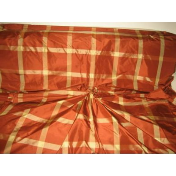 Huge 8quot; plaid taffeta drapery fabric~~dark tan with gold 54 quot; widecolour plaids