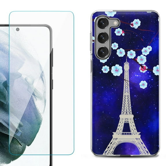 Shockproof Fashion Phone Case for Samsung Galaxy S23  / S23 Plus 5G, with Tempered Glass Screen Protector, by OneToughShield ® - Eiffel Tower Stars